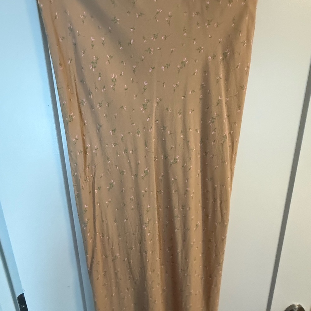 Floral Tan Midi Skirt